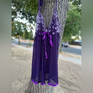 Elegant Purple Lace Chemise and Matching Panties Set